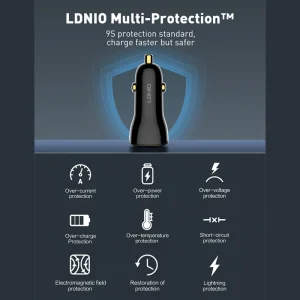شارژر فندکی ۶۰ وات الدینیو همراه با کابل تایپ سی مدل Ldnio C103