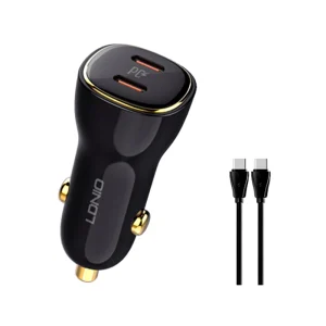 شارژر فندکی ۶۰ وات الدینیو همراه با کابل تایپ سی مدل Ldnio C104