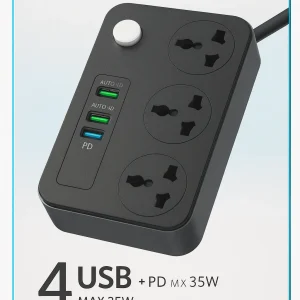 چندراهی برق و شارژر ۵ پورت USB مدل PD20W + AUTO-ID